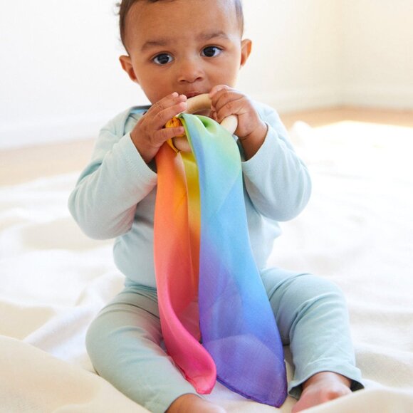 NWT Sarah's Silks Rainbow Wood Teether - Picture 1 of 2